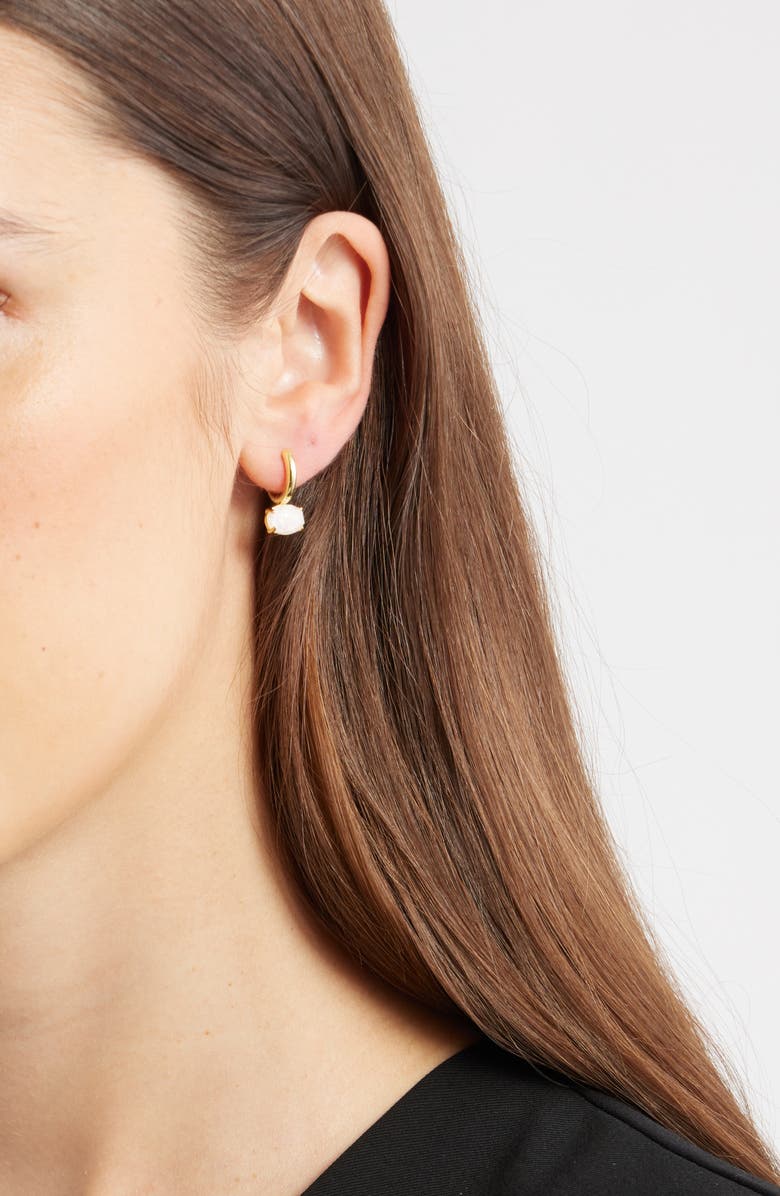 Nordstrom Demi Fine Oval Stone Huggie Hoop Earrings, Alternate, color, Opal- Gold