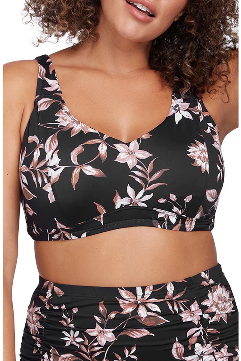 Raphael Cross Front Floral E- & F-Cup Bikini Top, Main, color, BLACK