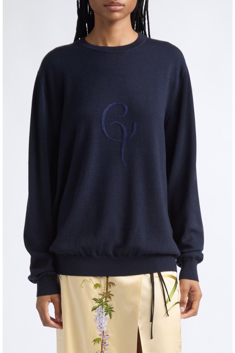 Insignia Crewneck Merino Wool Sweater, Main, color, NAVY