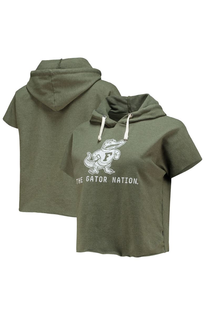 Retro Brand Women's Original Retro Brand Olive Florida Gators Cropped Tri-Blend Short Sleeve Pullover Hoodie, Alternate, color, 