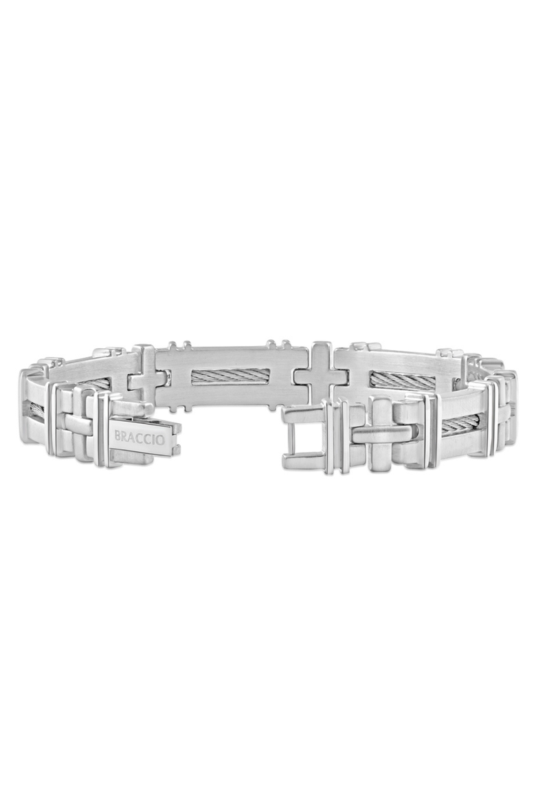 Men's Polished Steel Wired 9mm Flexible Link 8 " Bracelet, Alternate, color, Stainless Steel