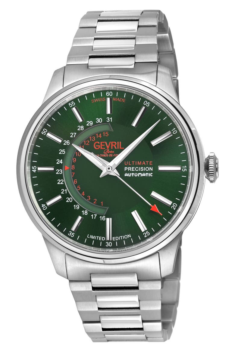 Guggenheim Swiss Automatic Bracelet Watch, 44mm, Main, color, SILVER