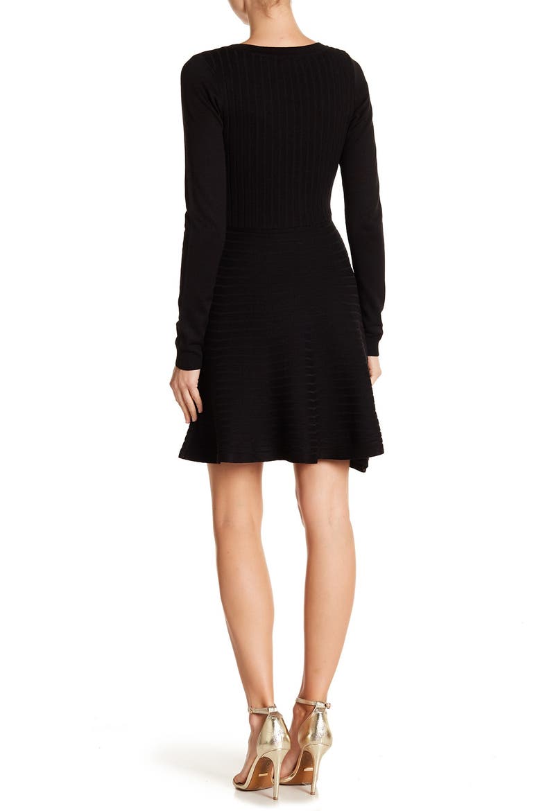 V-Neck Lace-Up Sweater Dress, Alternate, color, BLACK