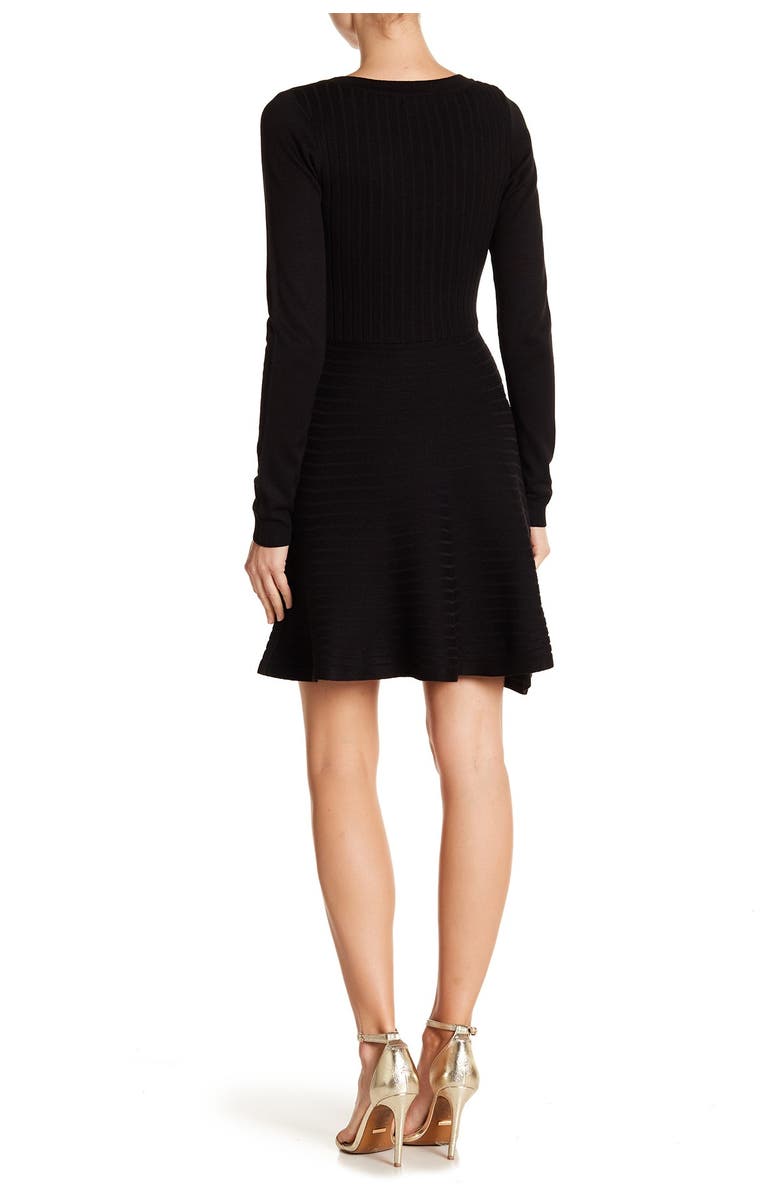 Nina Leonard V-Neck Lace-Up Sweater Dress, Alternate, color, 