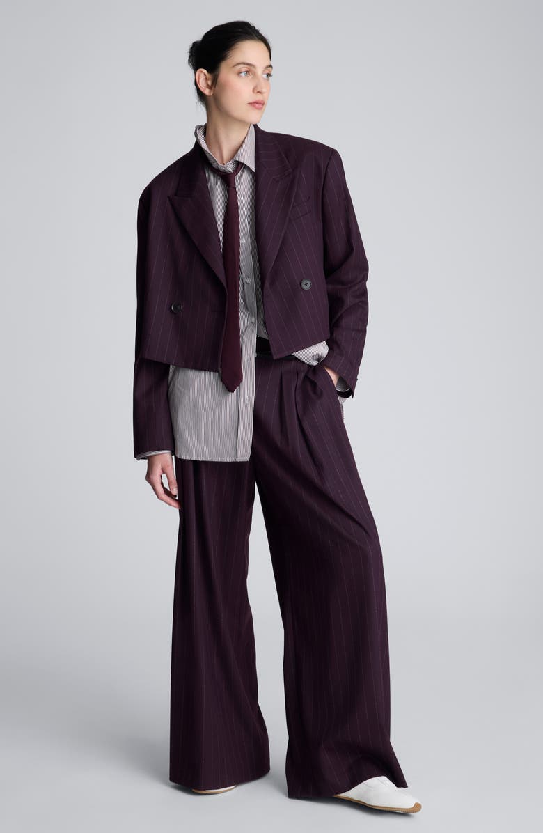 Kenneth Cole Double Breasted Crop Boyfriend Blazer, Alternate, color, Deep Maroon Multi