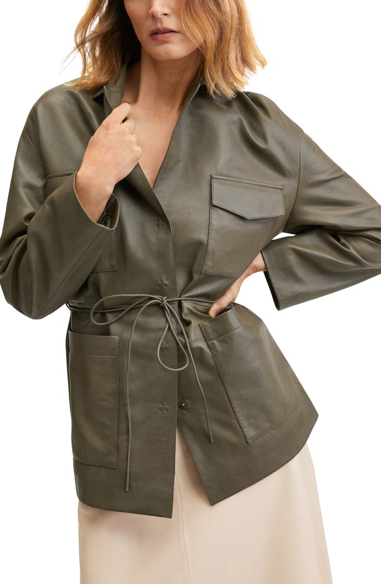 MANGO Pocket Leather Overshirt, Main, color, 