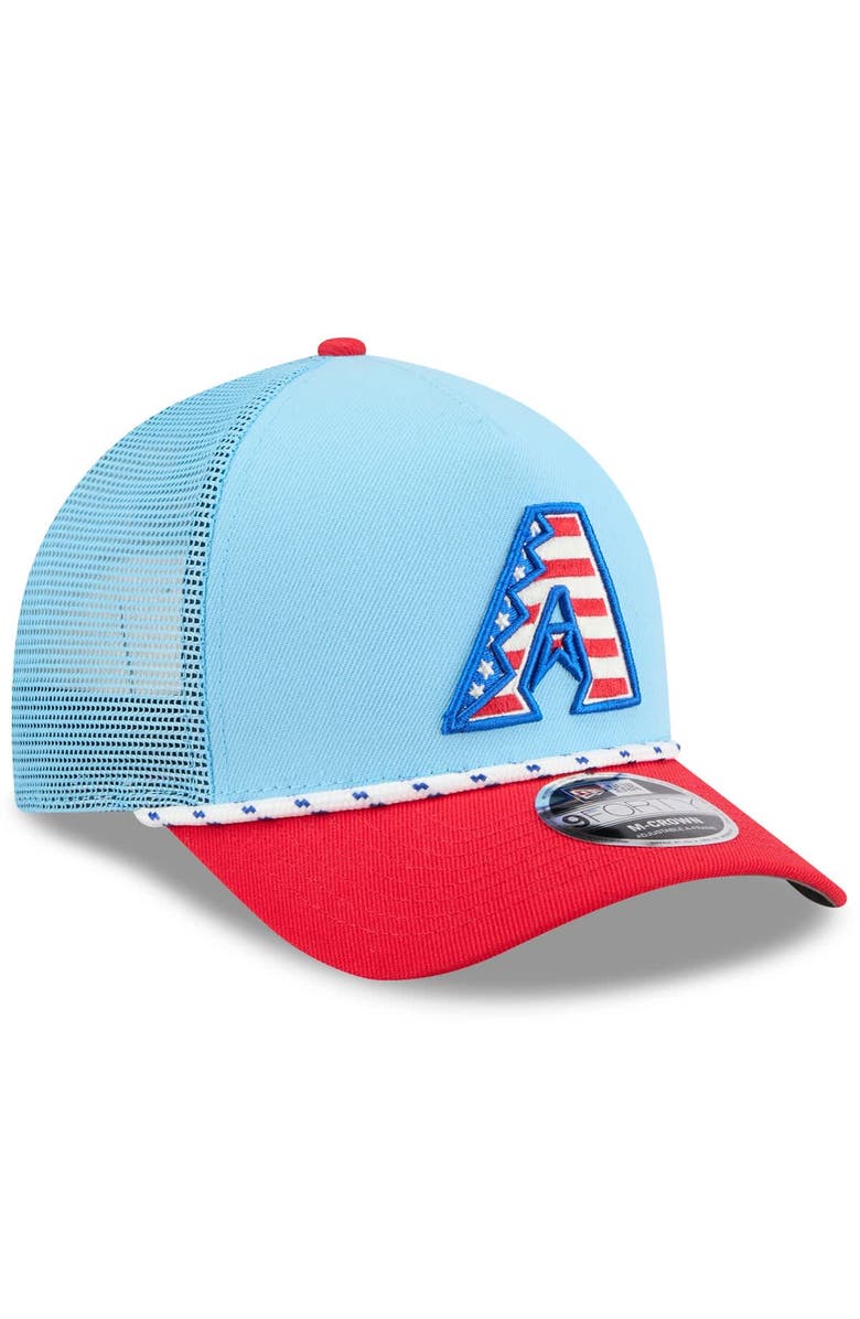 New Era Men's New Era Light Blue/Red Arizona Diamondbacks 2025 Fourth of July 9FORTY A-Frame M-Crown Adjustable Trucker Hat, Alternate, color, 