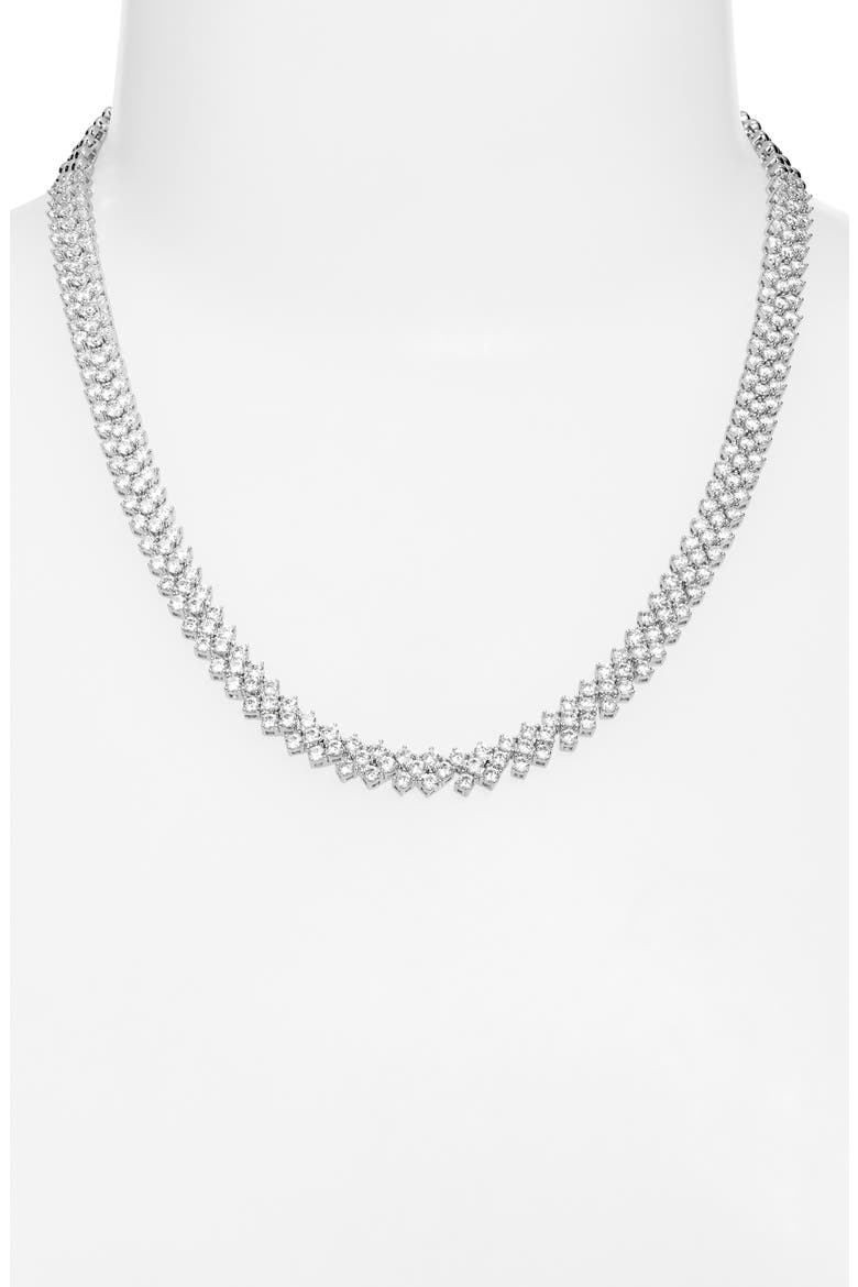 Herringbone Cubic Zirconia Collar Necklace, Alternate, color, CLEAR- SILVER