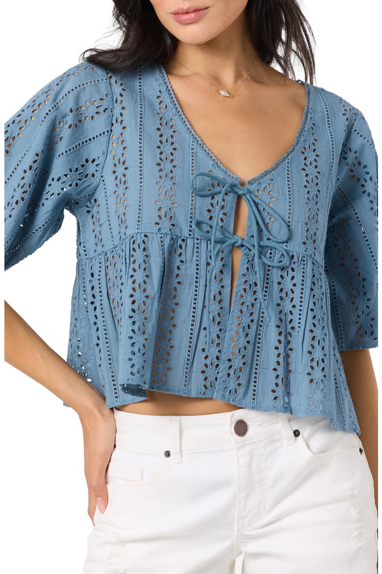 Loni Eyelet Babydoll Top, Alternate, color, PROVINCIAL BLUE