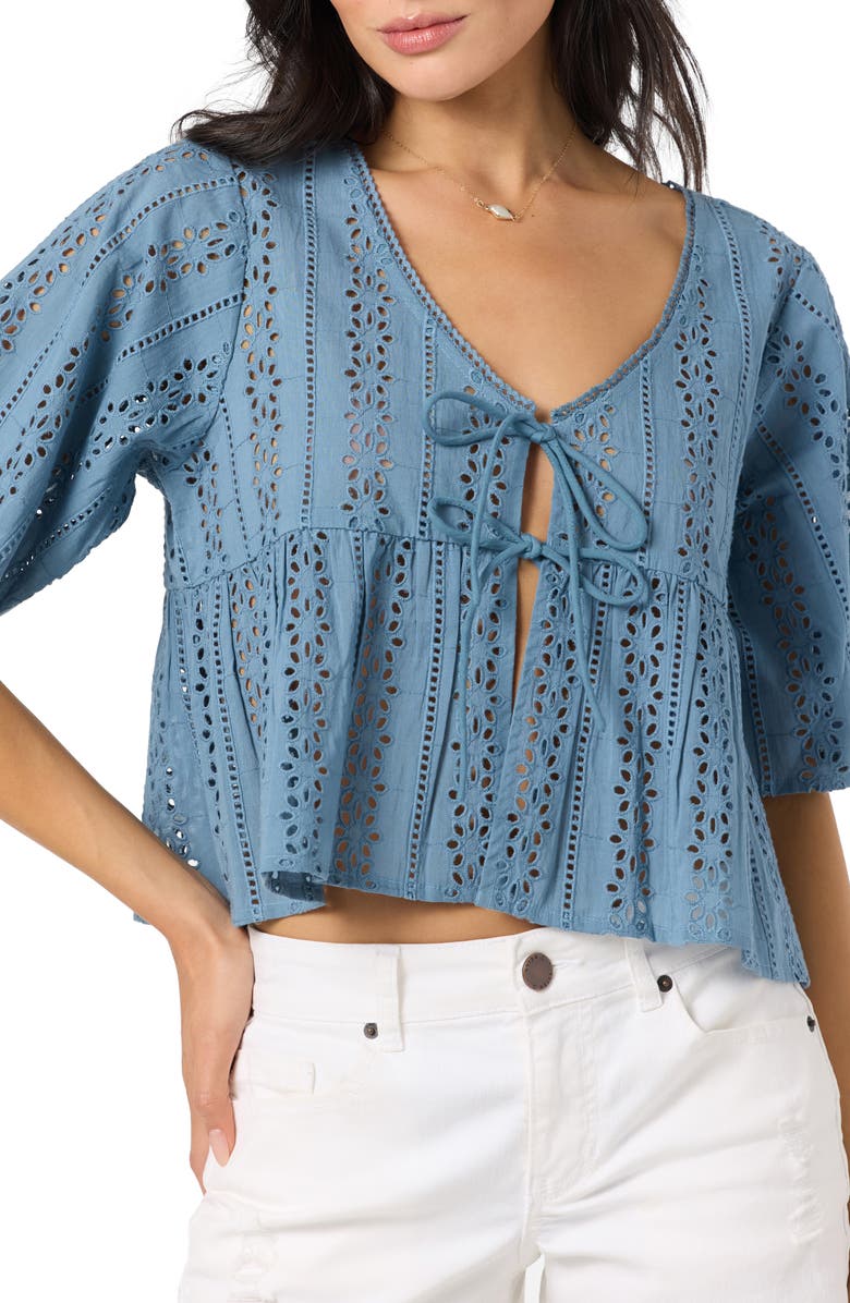 O'Neill Loni Eyelet Babydoll Top, Alternate, color, Provincial Blue