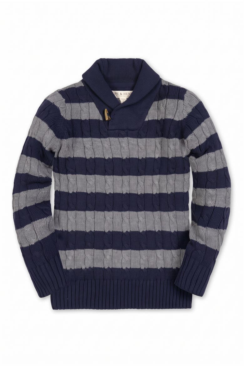 Kids' Organic Cotton Shawl Collar Cable Knit Sweater, Main, color, Navy and Dark Gray Heather