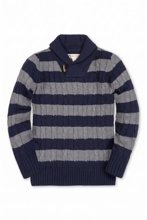 Kids' Organic Cotton Shawl Collar Cable Knit Sweater
