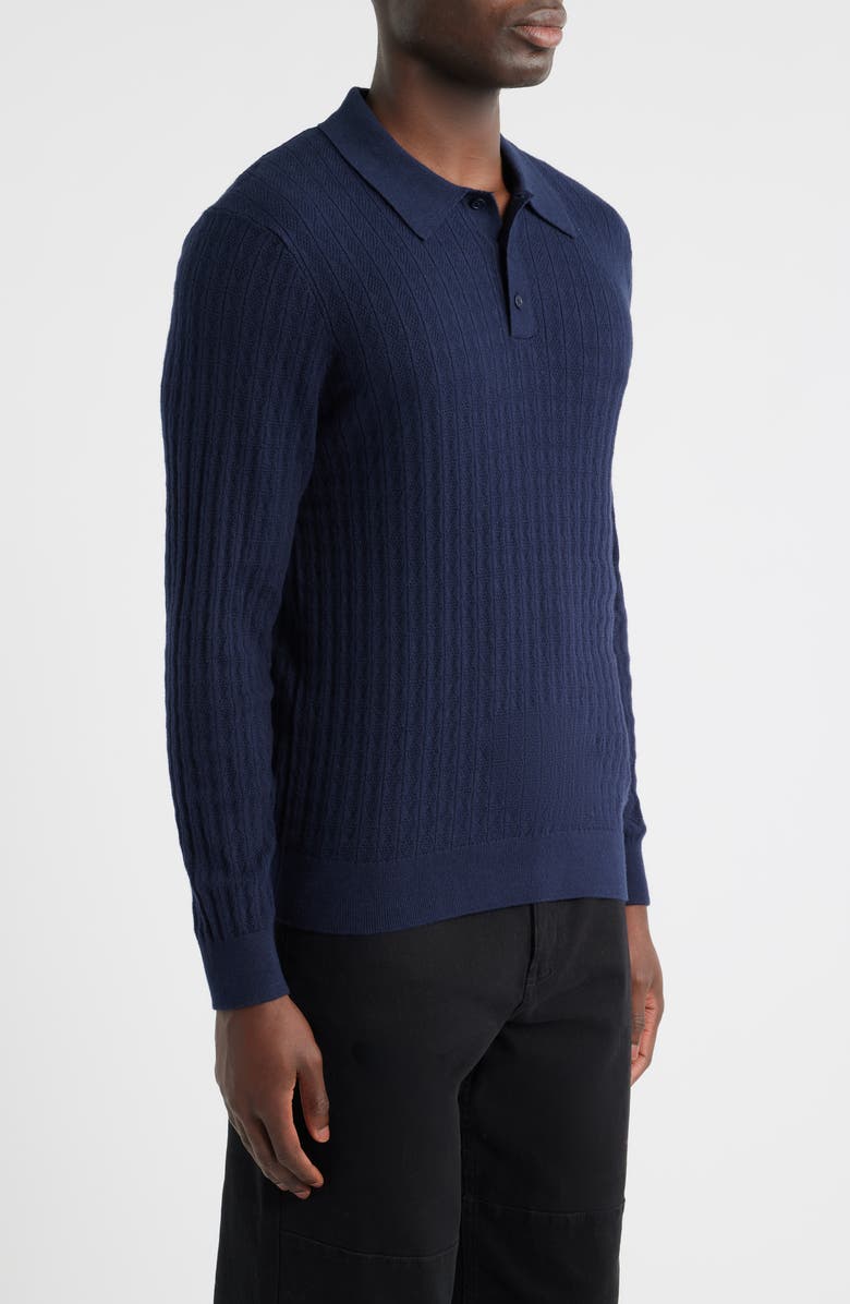 Wax London Oban Diamond Stripe Cotton & Cashmere Polo Sweater, Alternate, color, Navy