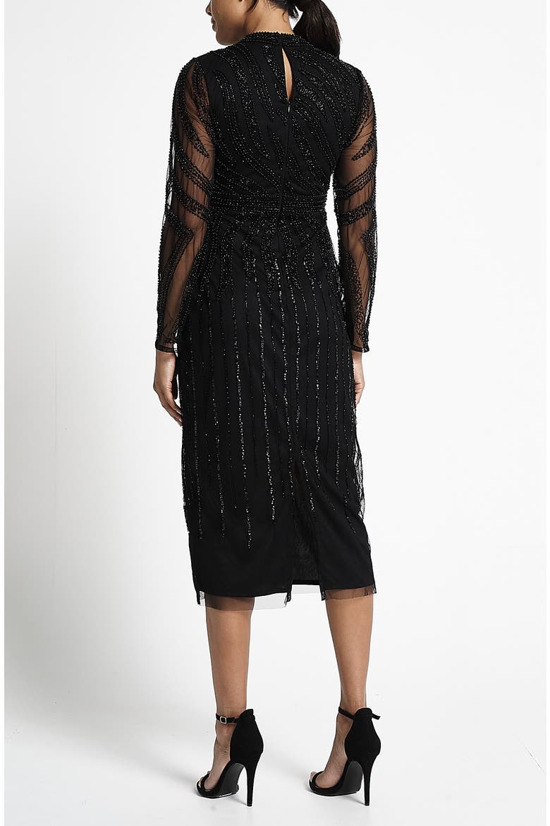 Long Sleeve Embellished Midi Gown, Alternate, color, Black