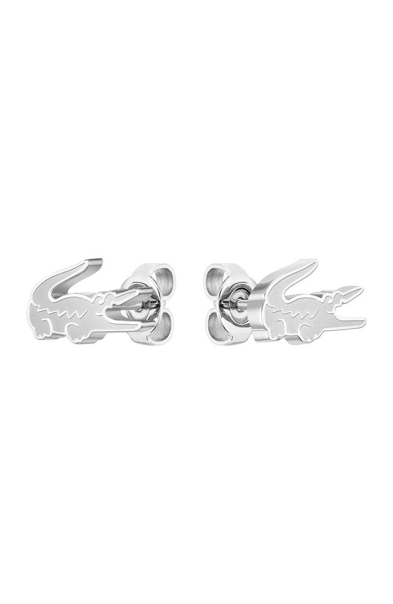 Lacoste Crocodile Stud Earrings, Main, color, Silver