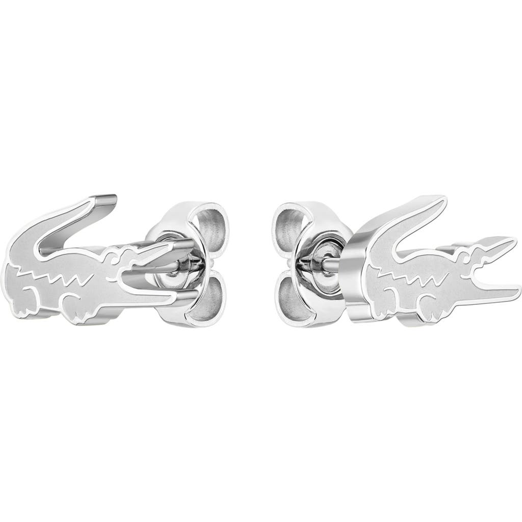 Lacoste Crocodile Stud Earrings In Metallic