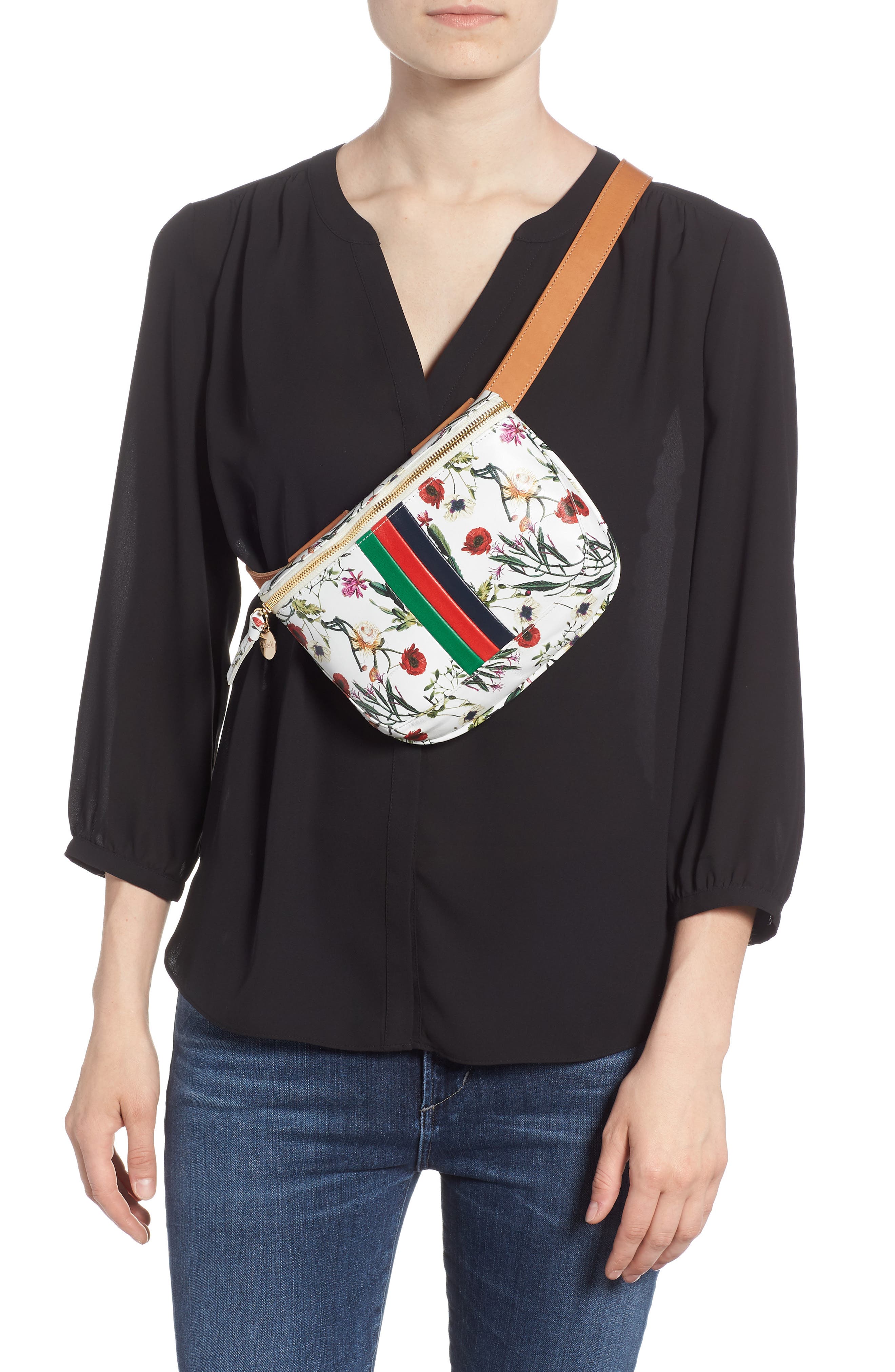 Clare V. Floral Leather Supreme Fanny Pack, Alternate, color, 