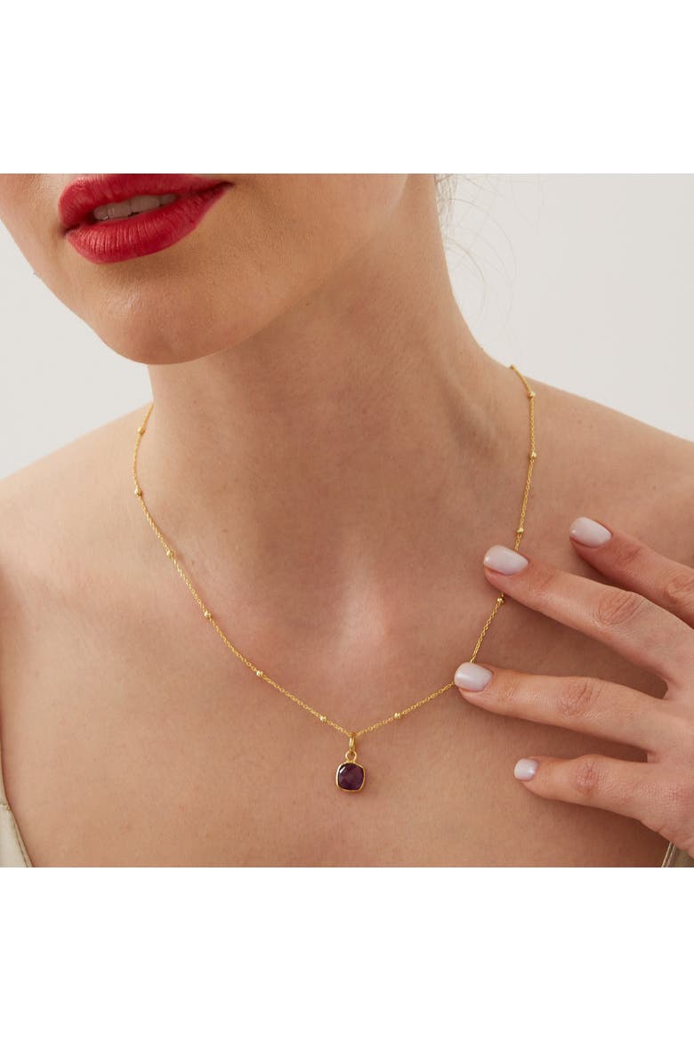 Amethyst Natural Square Pendant Necklace With Beaded Chain in Sterling Silver, Alternate, color, Gold