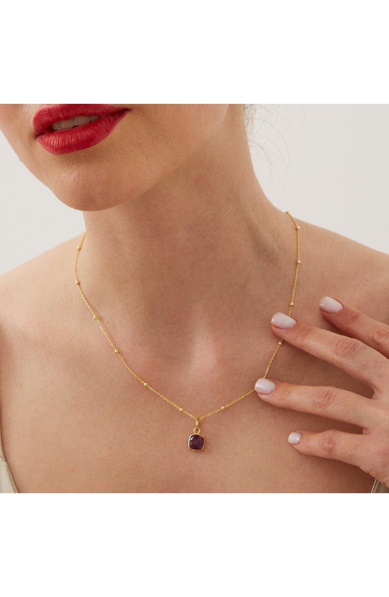 Spero London Amethyst Natural Square Pendant Necklace With Beaded Chain in Sterling Silver, Alternate, color, Gold