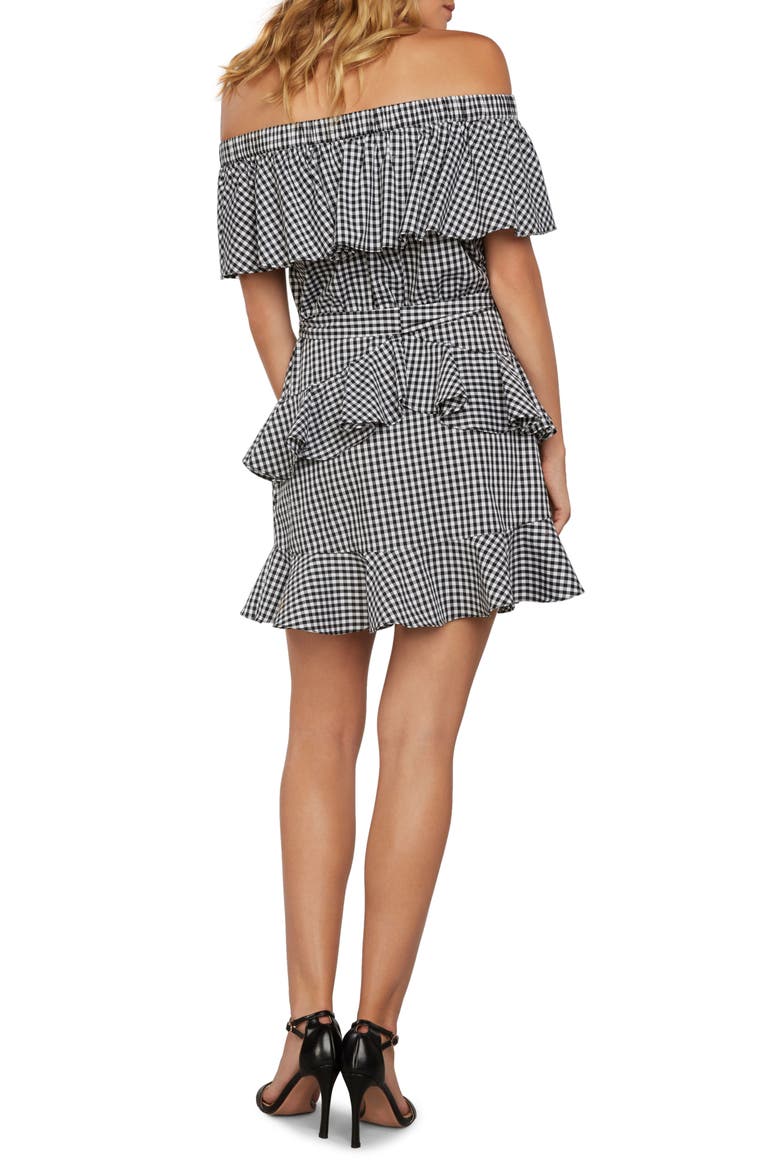 Gingham Off the Shoulder Dress, Alternate, color, BLACK