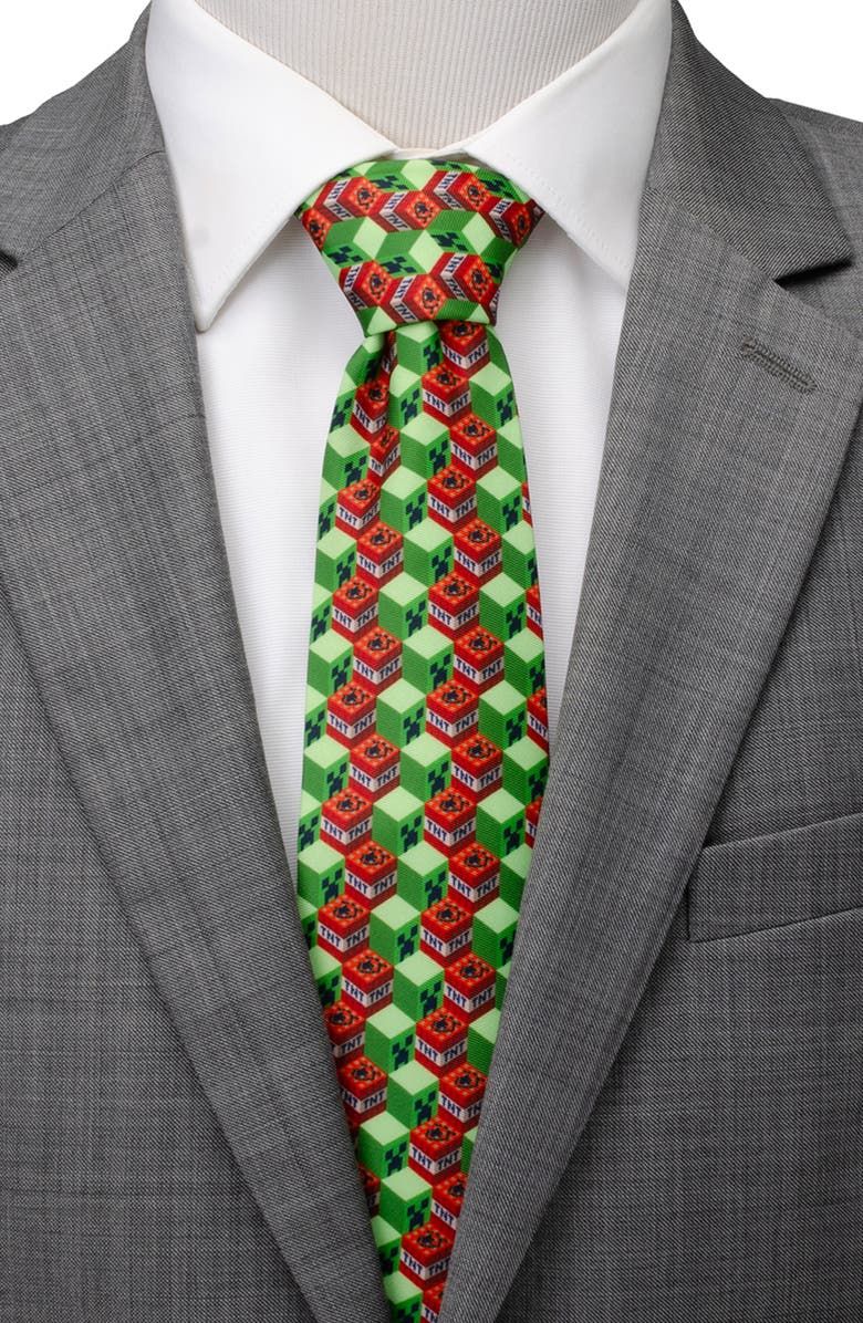 Cufflinks, Inc. Minecraft Creeper TNT Isometric Tie, Alternate, color, Green