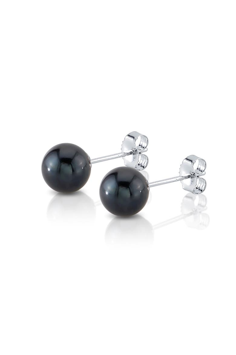 6.0-6.5mm Black Akoya Round Pearl Stud Earrings, Main, color, White Gold