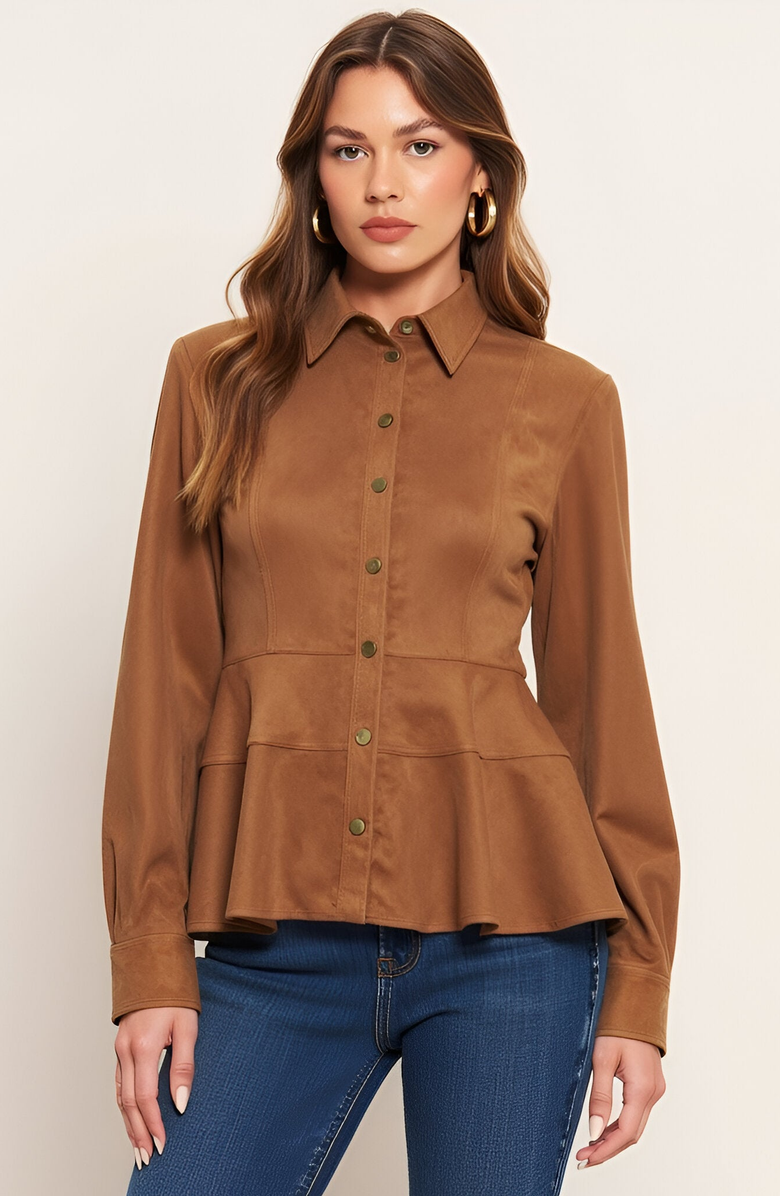 Modenaire Peplum Snap Front Shirt Jacket, Main, color,