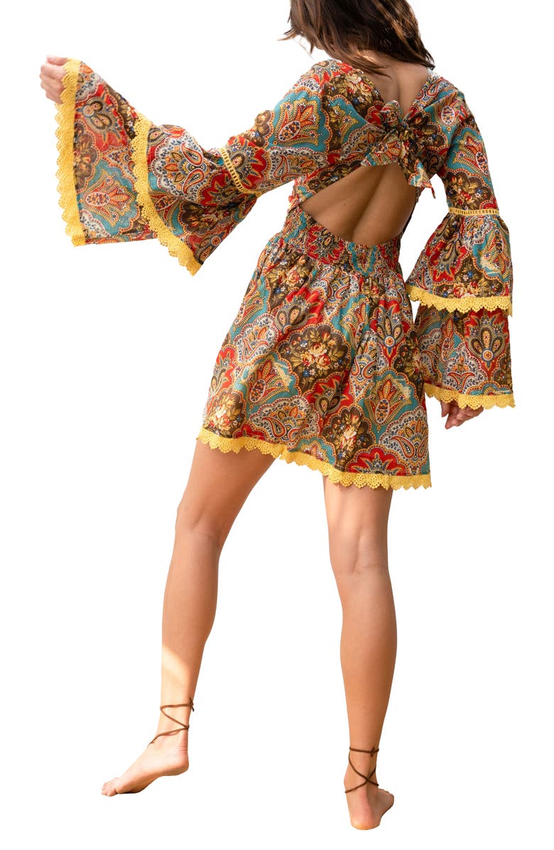 BAROK PARIS Paisley Print Bell Sleeve Minidress, Alternate, color, 