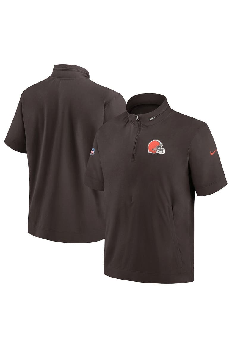 Men's Nike  Brown Cleveland Browns Sideline Coach Short Sleeve Hoodie Quarter-Zip Jacket, Main, color, Brown