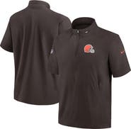Nike Men's Nike Brown Cleveland Browns Sideline Coach Short Sleeve Hoodie Quarter-Zip Jacket