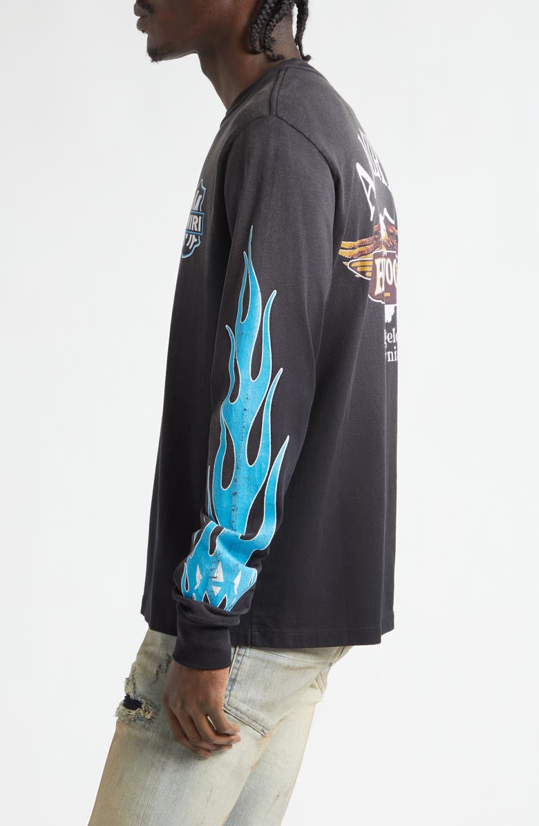 AMIRI Eagle Flames Long Sleeve Cotton Graphic T-Shirt, Alternate, color, Black