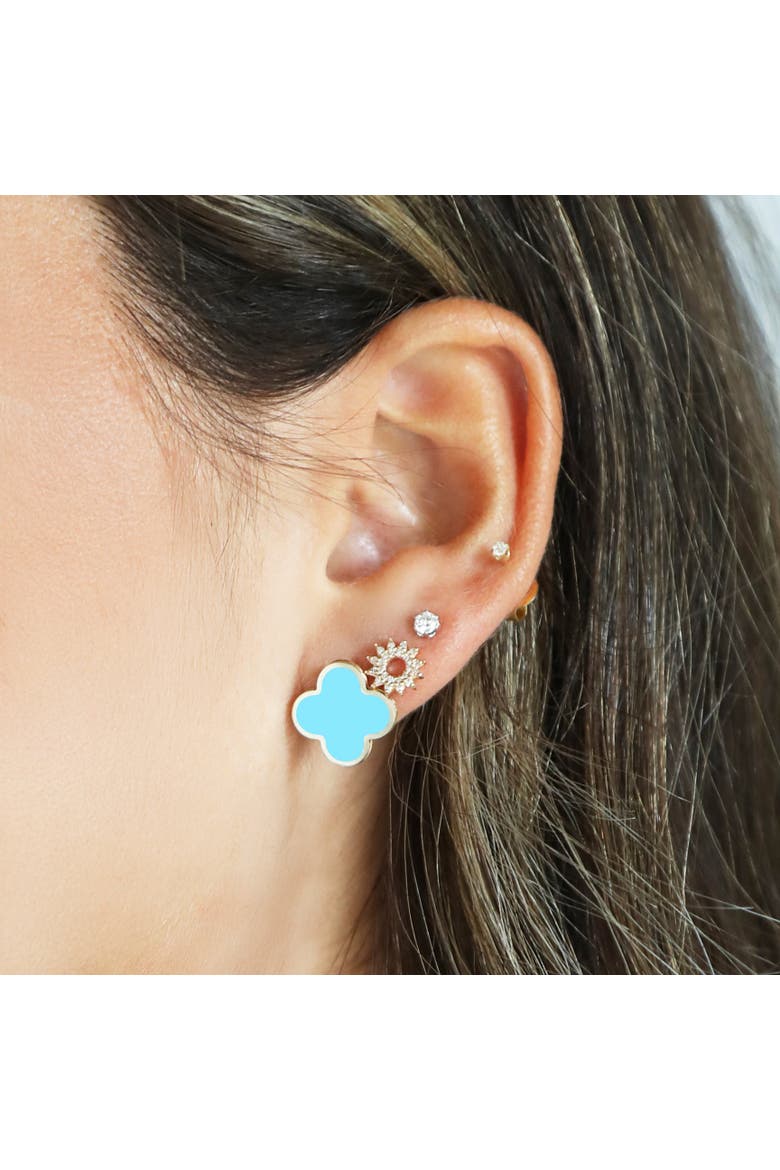 Large Turquoise Clover Stud Earrings, Alternate, color, Turquoise