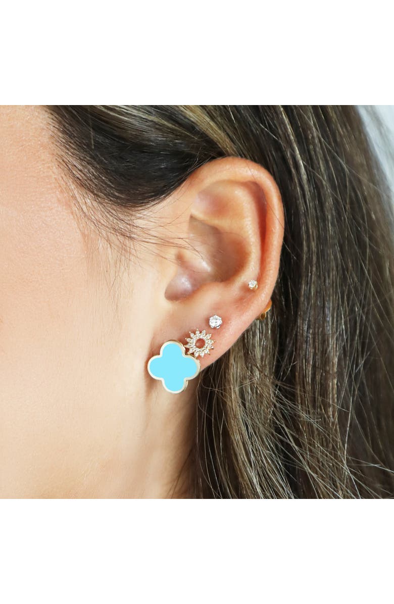 The Lovery Fine Jewelry Large Turquoise Clover Stud Earrings, Alternate, color, Turquoise