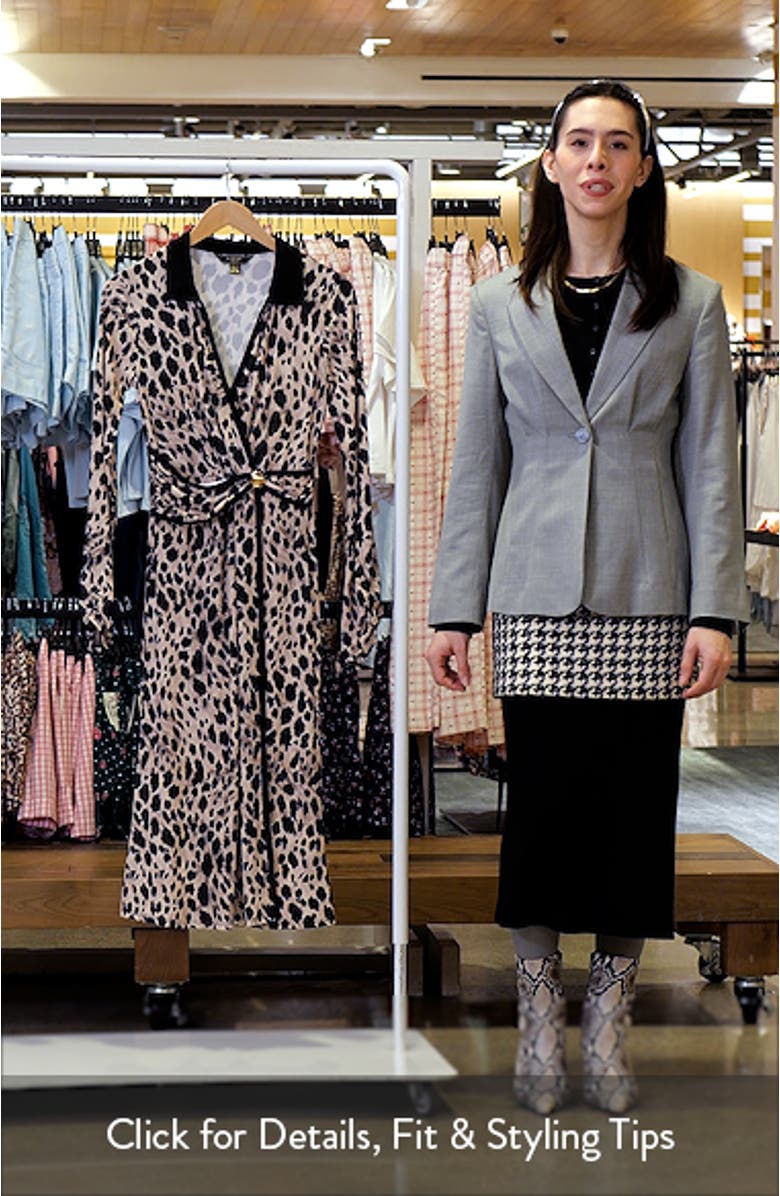 Animal Print Long Sleeve Faux Wrap Midi Dress, sales video thumbnail