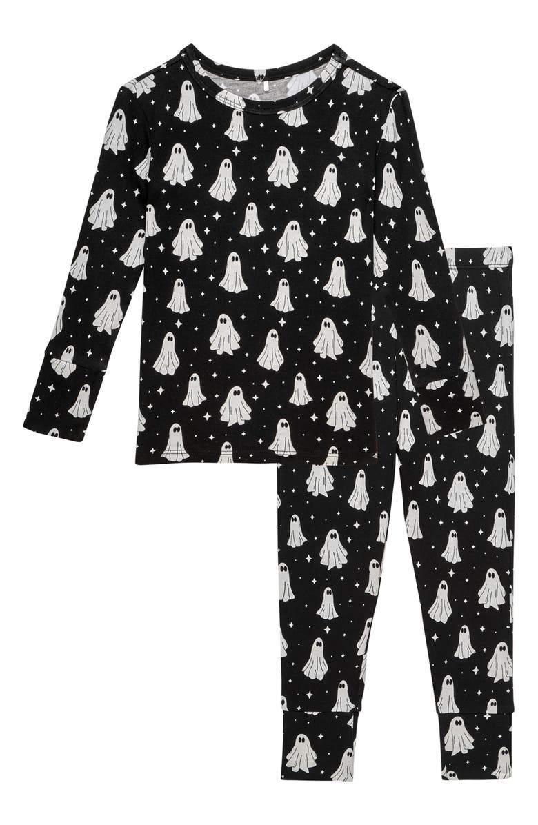 Posh Peanut Kids' Ghostly Print Glow in the Dark Fitted Two-Piece Pajamas, Main, color, Ghostly