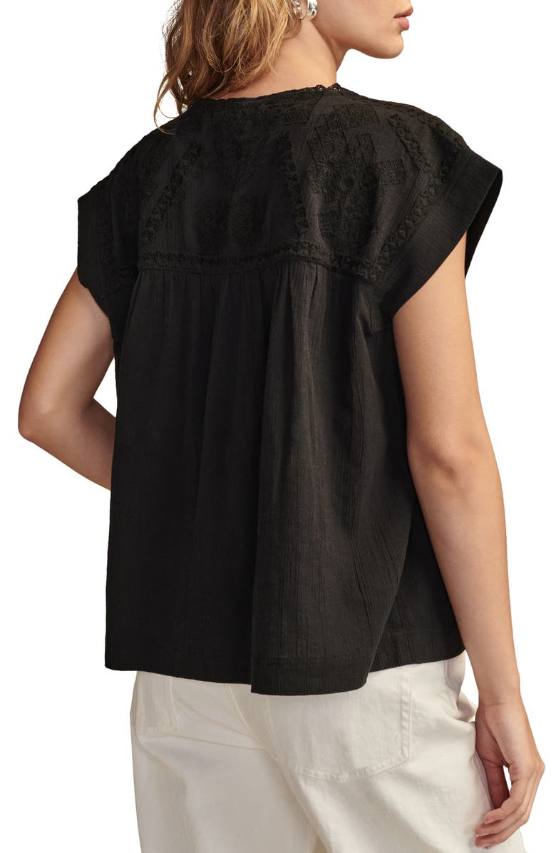 Lucky Brand Embroidered Yoke Cotton Gauze Top, Alternate, color, 