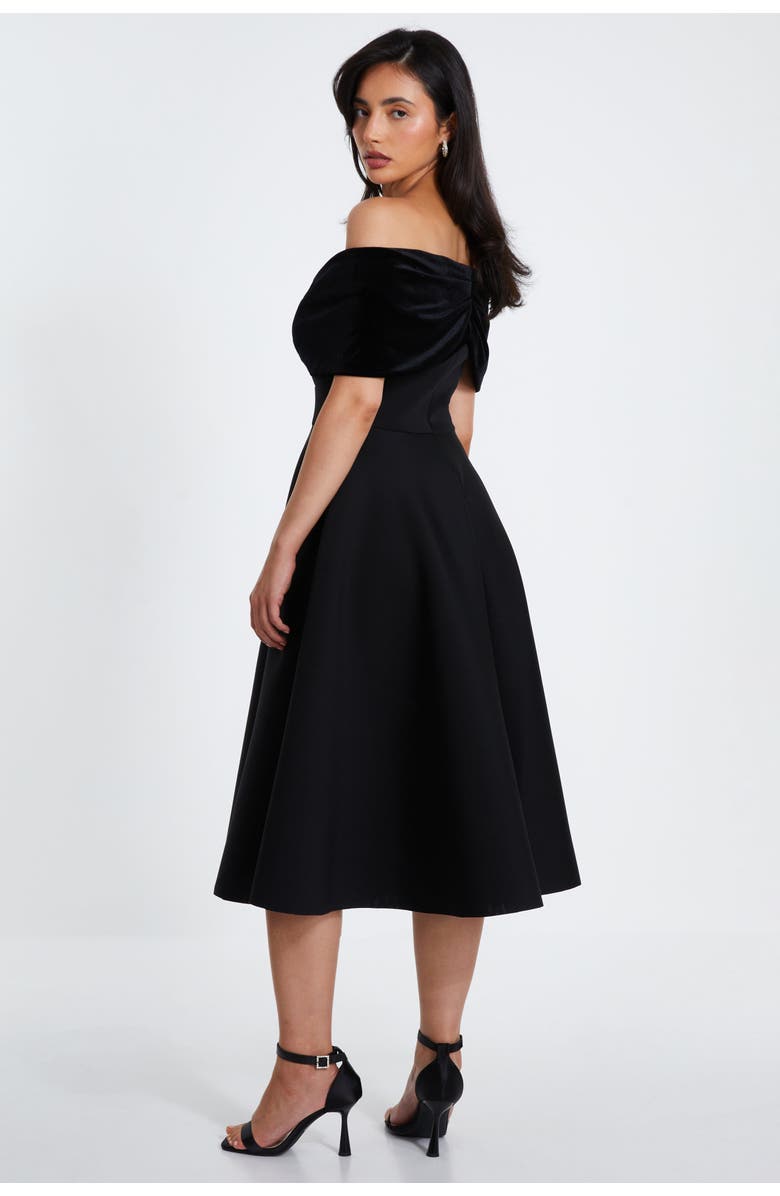 QUIZ Velvet and Scuba foam Bardot Skater Dress, Alternate, color, 