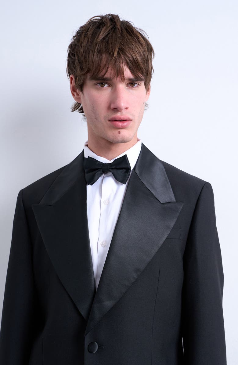 Topman Wide Lapel Black Stretch Tuxedo Jacket, Alternate, color, Black