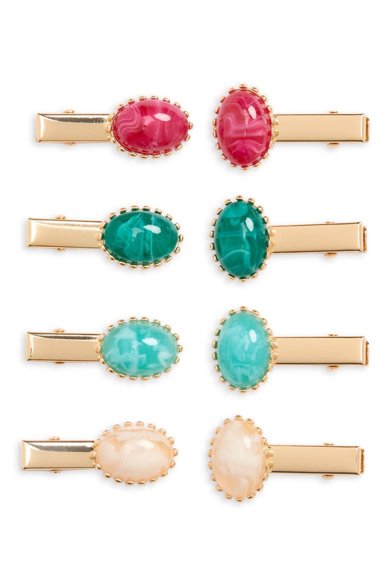 Assorted 8-Pack Cabochon Hair Clips, Main, color, TURQUOISE MULTI