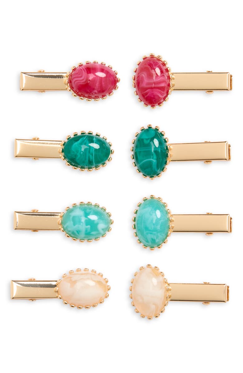 Tasha Assorted 8-Pack Cabochon Hair Clips, Main, color, Turquoise Multi