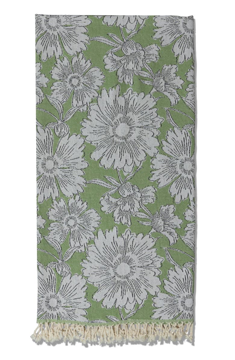 InfuseZen Garden Flower Organic Cotton Medium Weight Throw Blanket, Alternate, color, Olive