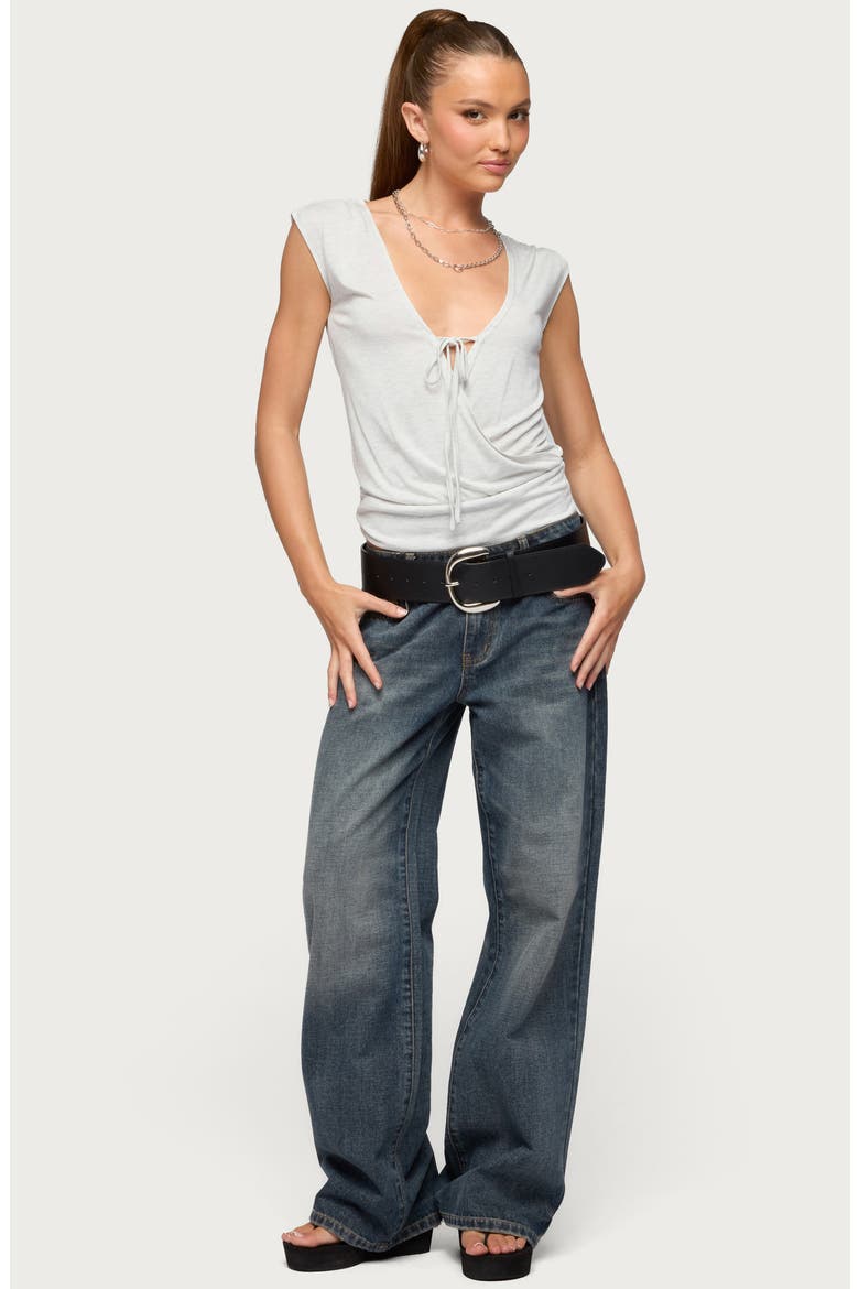 Tie Neck Wrap Top, Alternate, color, LIGHT-GRAY-MELANGE