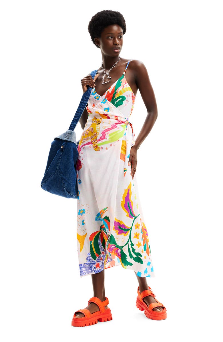 Desigual Jungle Design Wrap Midi Dress, Alternate, color,