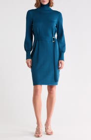 Julia Jordan Turtleneck Long Sleeve Belted Sweater Dress