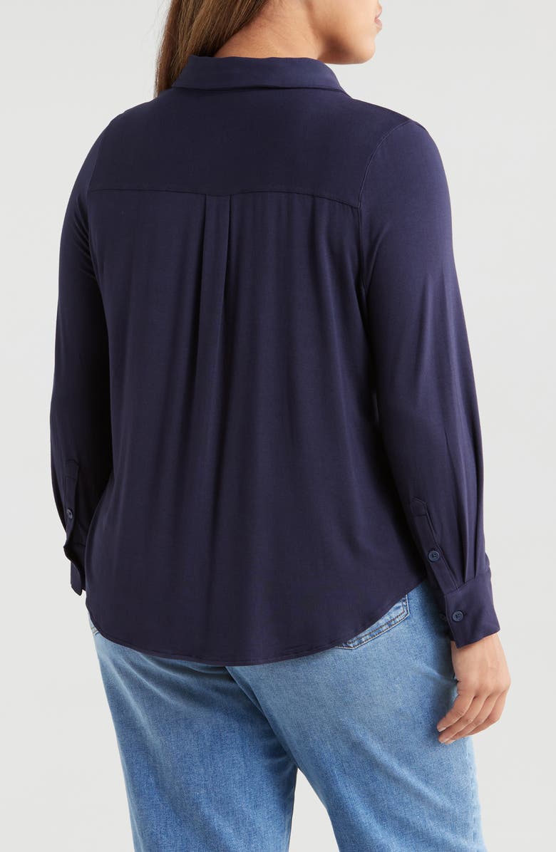 Universal Standard Elbe Button-Up Shirt, Alternate, color, Midnight