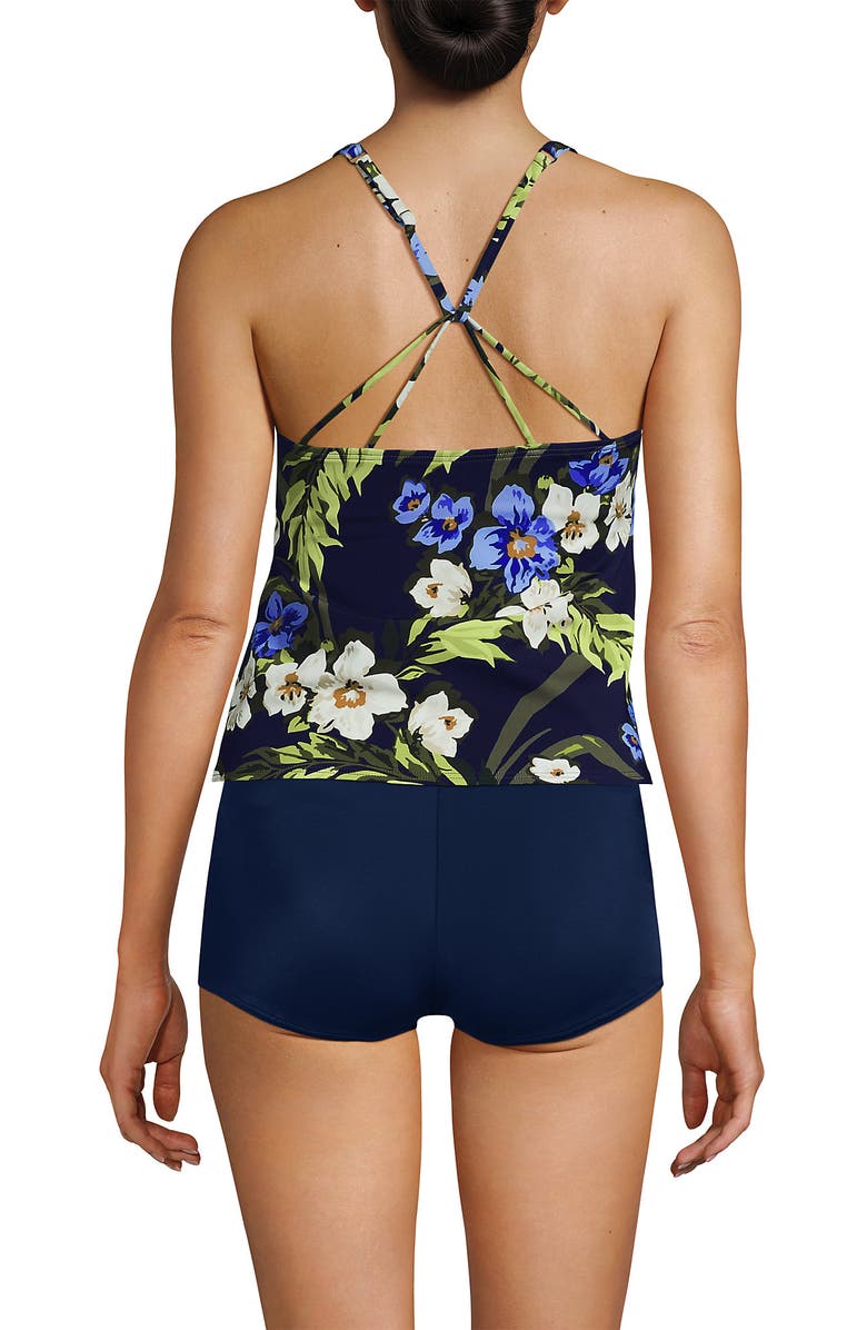 Lands' End D-Cup Tugless High Neck Strappy Back Tankini Top, Alternate, color, Deep Sea/Blue Floral Tropic