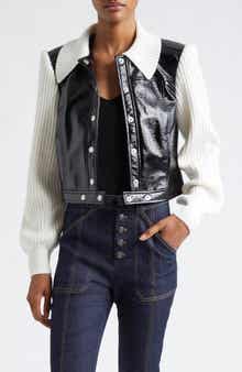 Cinq à Sept Knit Sleeve Faux Leather Jacket