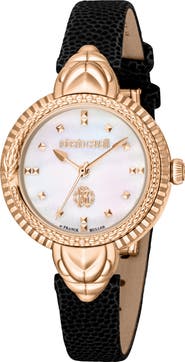 Roberto Cavalli by Franck Muller Mother of Pearl Dial Leather Strap Watch, 32mm