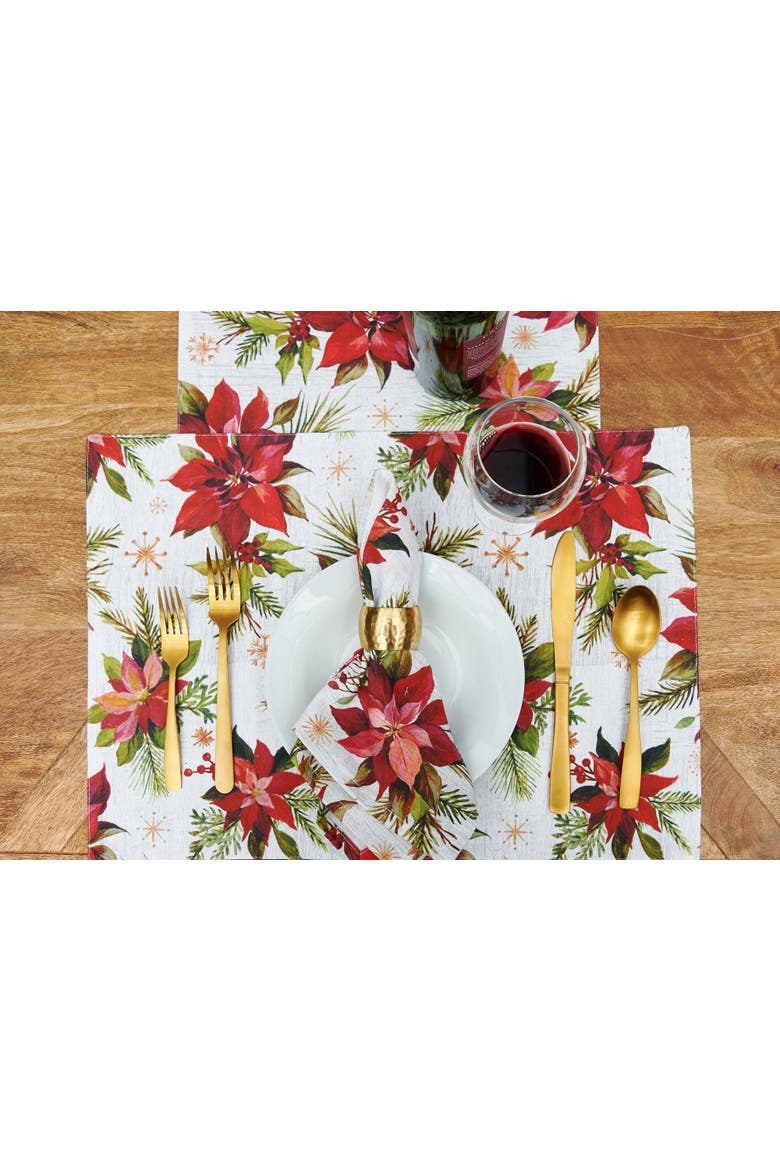 Poinsettia Christmas Single Cloth Napkin, Alternate, color, Yellow