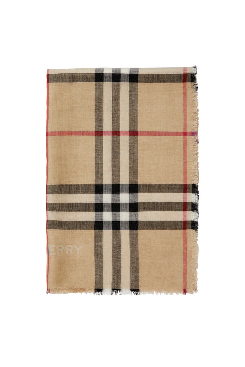 Check Wool Silk Scarf, Main, color, Sand/lichen